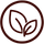 A dark brown circular icon featuring two stylized leaves, commonly used as a 'natural' or 'eco-friendly' certification symbol.