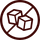 A dark brown circular icon with a diagonal slash crossing two white cube shapes, commonly used as a no refined sugar badge.