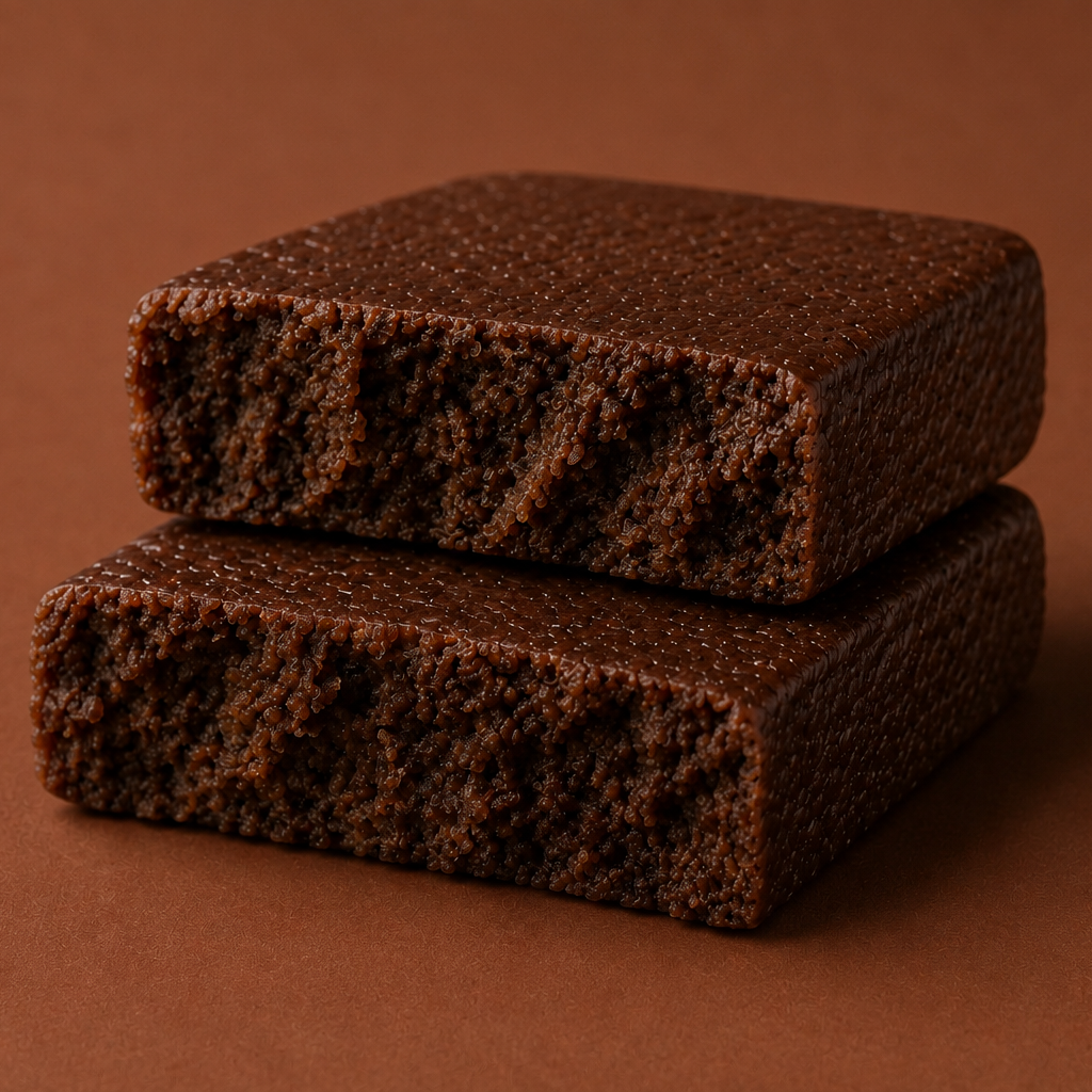 cut ntty brownie protein bar showing the interior