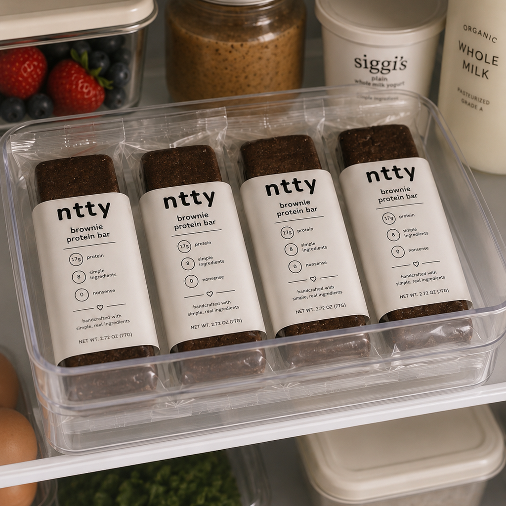 refrigerated ntty brownie protein bars made with simple, real ingredients
