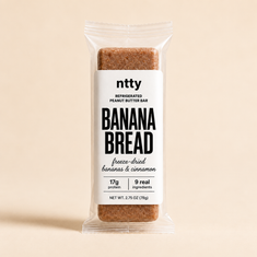 A packaged ntty refrigerated banana bread bar.