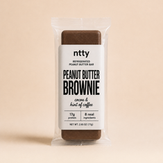 A packaged ntty refrigerated peanut butter brownie bar.