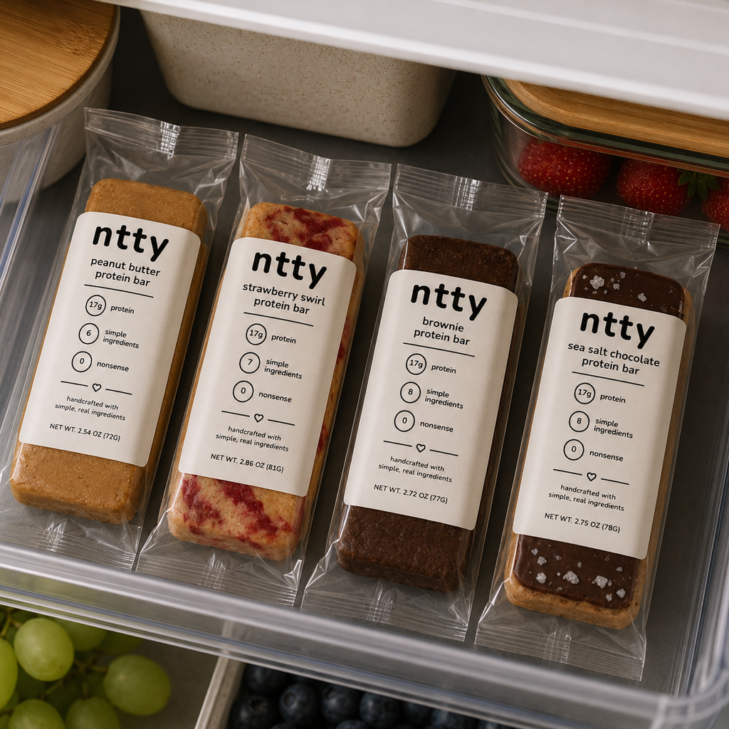 ntty refrigerated protein bar variety pack in the fridge