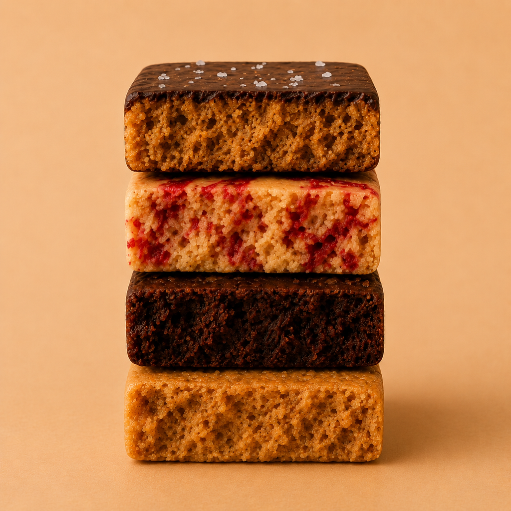 ntty refrigerated protein bar variety pack stacked on top of each other