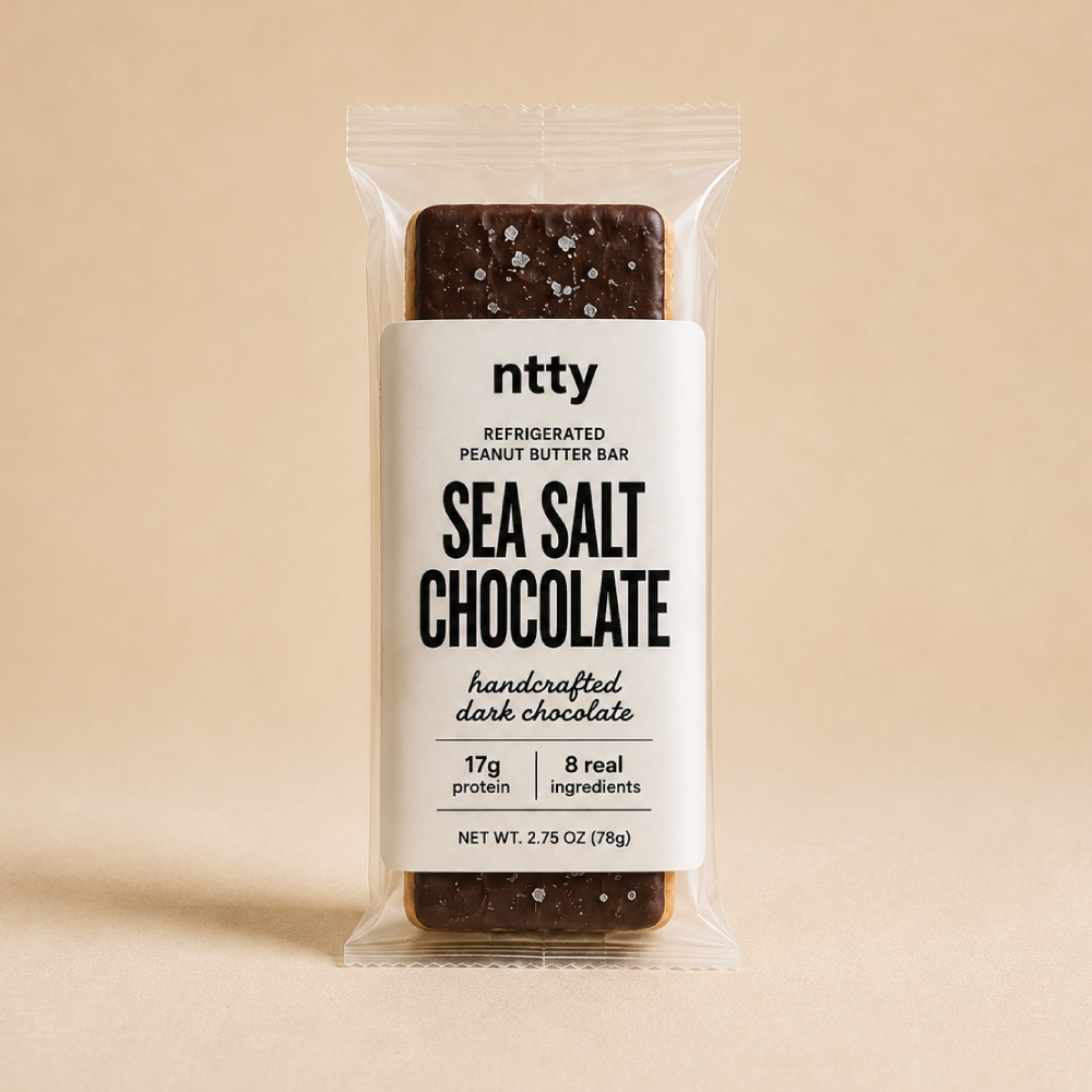 A packaged ntty refrigerated sea salt chocoalte bar.
