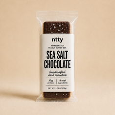 A packaged ntty refrigerated sea salt chocoalte bar.