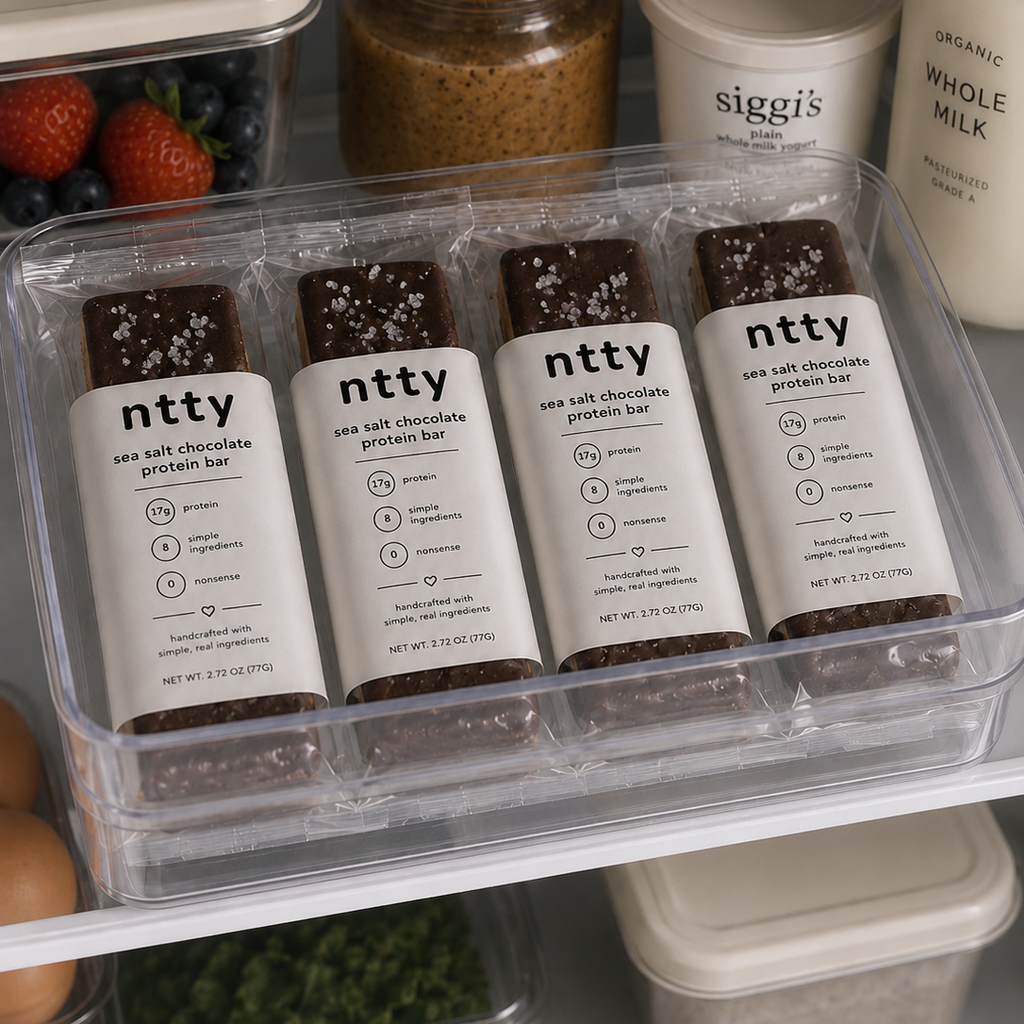refrigerated ntty sea salt chocolate protein bars made with simple, real ingredients